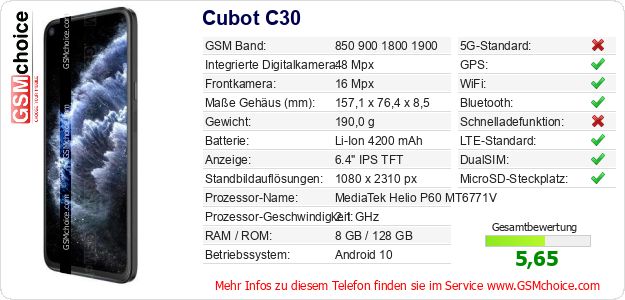 Cubot C30 technische Daten Cubot C30 technische Daten
