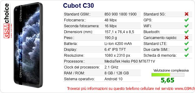 Cubot C30 Dati tecnici di telefono cellulare Cubot C30 Dati tecnici di telefono cellulare