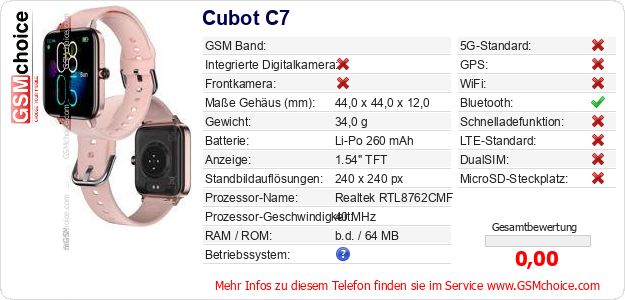 Cubot C7 technische Daten Cubot C7 technische Daten