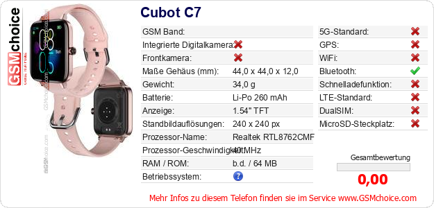 Cubot C7 technische Daten Cubot C7 technische Daten
