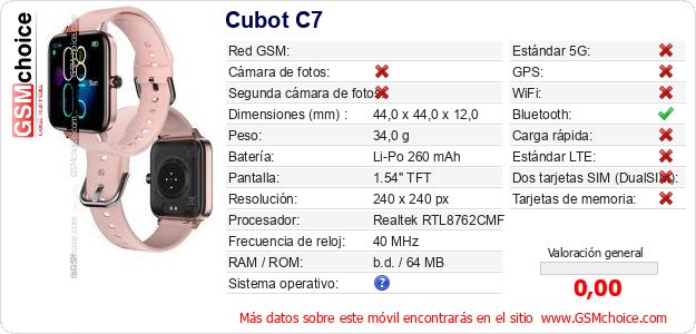 Cubot C7 Datos técnicos del móvil Cubot C7 Datos técnicos del móvil