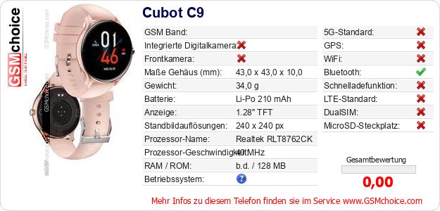 Cubot C9 technische Daten Cubot C9 technische Daten
