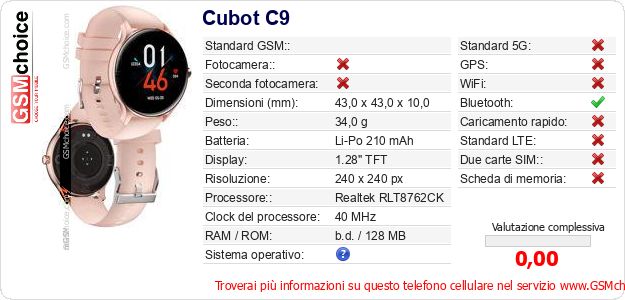 Cubot C9 Dati tecnici di telefono cellulare Cubot C9 Dati tecnici di telefono cellulare