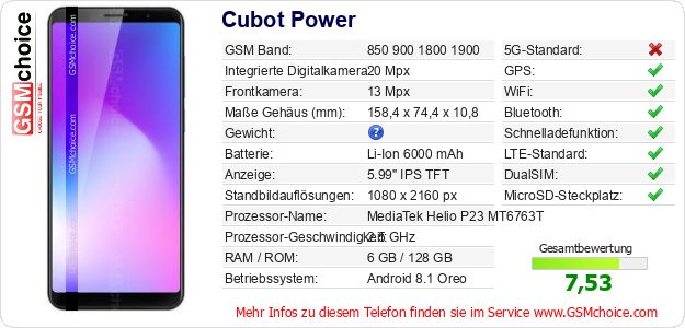 Cubot Power technische Daten Cubot Power technische Daten