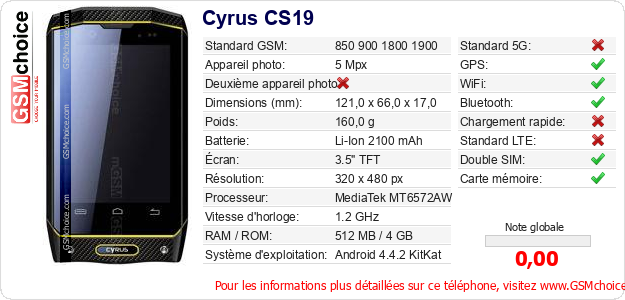 Cyrus CS19 Fiche technique