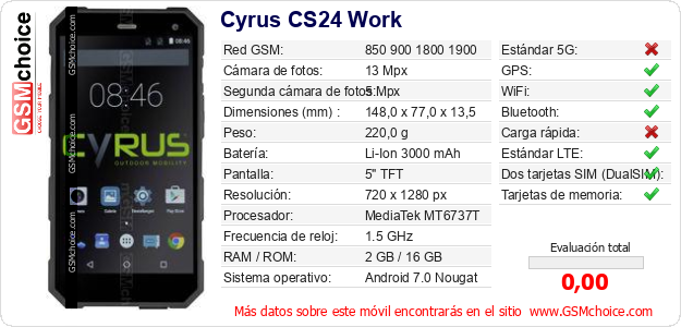 Cyrus CS24 Work Datos técnicos del móvil 