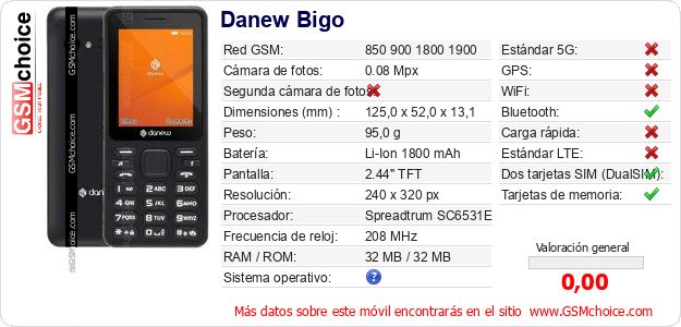 Danew Bigo Datos técnicos del móvil Danew Bigo Datos técnicos del móvil