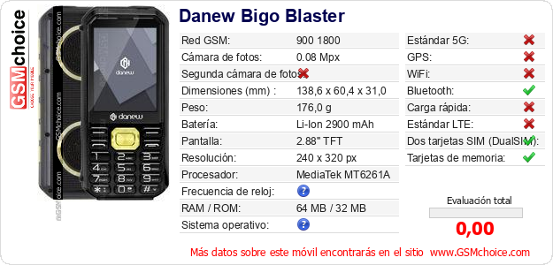 Danew Bigo Blaster Datos técnicos del móvil Danew Bigo Blaster Datos técnicos del móvil