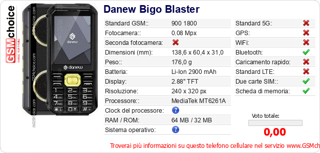 Danew Bigo Blaster Dati tecnici di telefono cellulare 