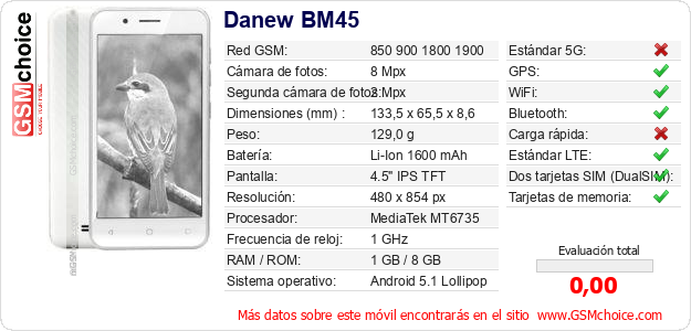 Danew BM45 Datos técnicos del móvil Danew BM45 Datos técnicos del móvil