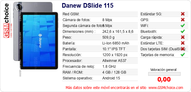 Danew DSlide 115 Datos técnicos del móvil Danew DSlide 115 Datos técnicos del móvil