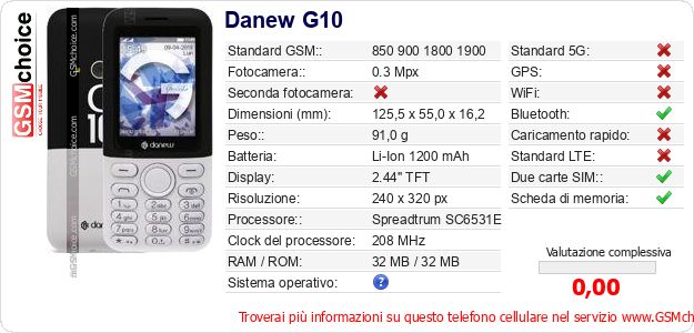 Danew G10 Dati tecnici di telefono cellulare 