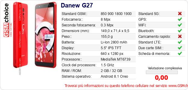 Danew G27 Dati tecnici di telefono cellulare Danew G27 Dati tecnici di telefono cellulare