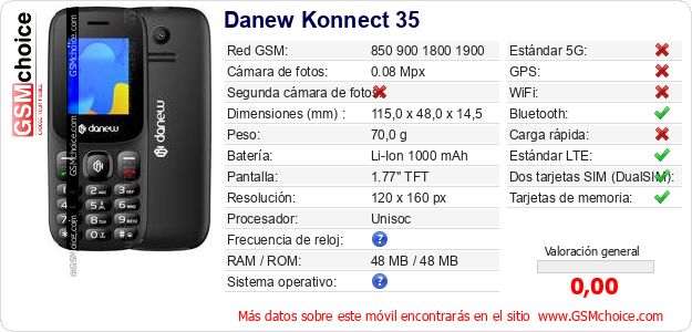 Danew Konnect 35 Datos técnicos del móvil Danew Konnect 35 Datos técnicos del móvil