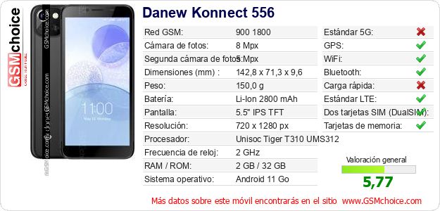 Danew Konnect 556 Datos técnicos del móvil Danew Konnect 556 Datos técnicos del móvil