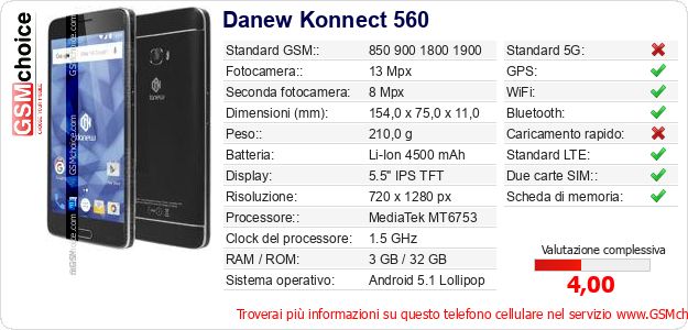 Danew Konnect 560 Dati tecnici di telefono cellulare 