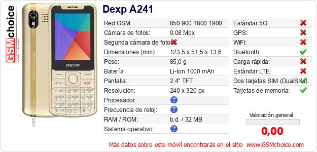Dexp A241 Datos técnicos del móvil Dexp A241 Datos técnicos del móvil