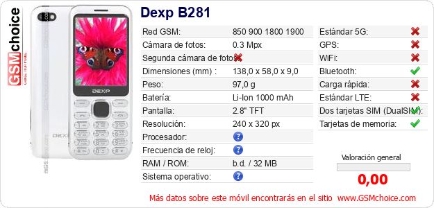 Dexp B281 Datos técnicos del móvil 