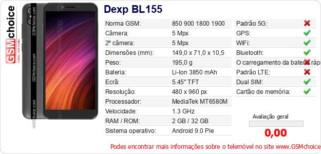Dexp BL155 Especificações técnicas do telemóvel Dexp BL155 Especificações técnicas do telemóvel