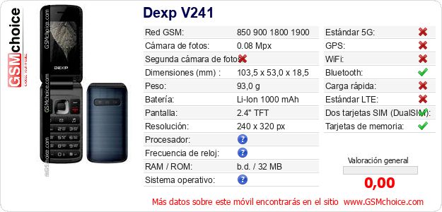Dexp V241 Datos técnicos del móvil 