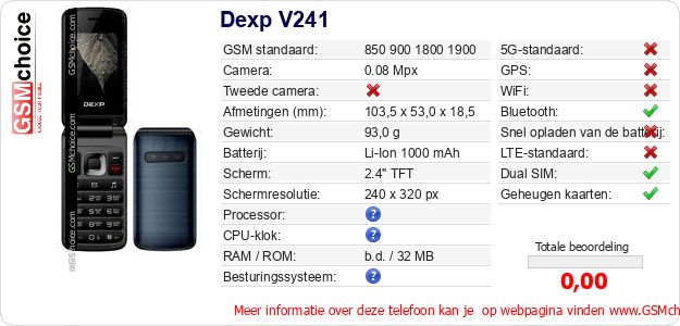 Dexp V241 Technische gegevens 