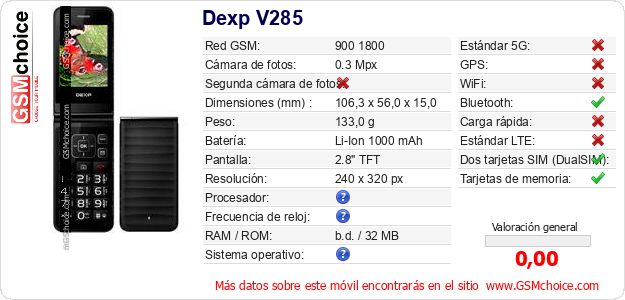 Dexp V285 Datos técnicos del móvil 