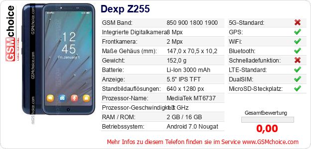 Dexp Z255 technische Daten Dexp Z255 technische Daten