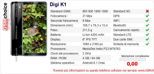 Digi K1 Dati tecnici di telefono cellulare Digi K1 Dati tecnici di telefono cellulare