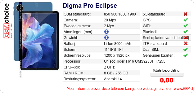 Digma Pro Eclipse Technische gegevens 