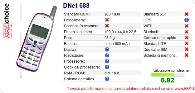 DNet 688 Dati tecnici di telefono cellulare 