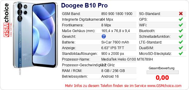 Doogee B10 Pro technische Daten Doogee B10 Pro technische Daten