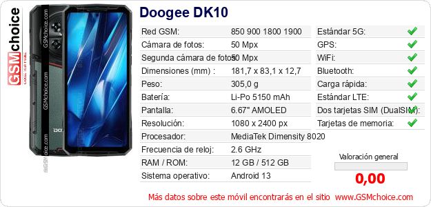 Doogee DK10 Datos técnicos del móvil Doogee DK10 Datos técnicos del móvil