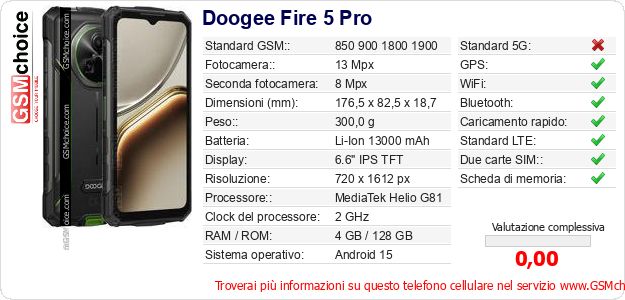 Doogee Fire 5 Pro Dati tecnici di telefono cellulare 