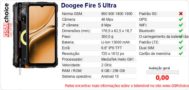 Doogee Fire 5 Ultra Especificações técnicas do telemóvel 