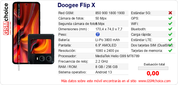 Doogee Flip X Datos técnicos del móvil Doogee Flip X Datos técnicos del móvil