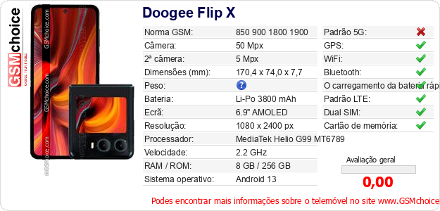 Doogee Flip X Especificações técnicas do telemóvel 