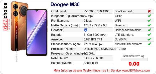 Doogee M30 technische Daten Doogee M30 technische Daten