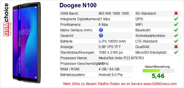 Doogee N100 technische Daten Doogee N100 technische Daten