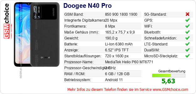 Doogee N40 Pro technische Daten Doogee N40 Pro technische Daten