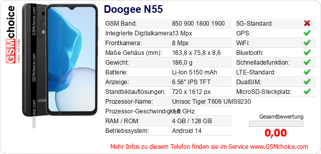 Doogee N55 technische Daten Doogee N55 technische Daten