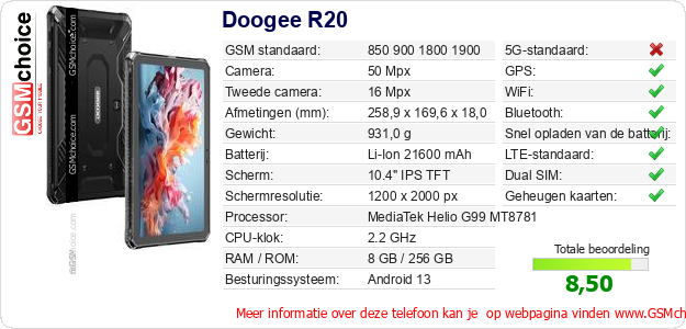 Doogee R20 Technische gegevens Doogee R20 Technische gegevens