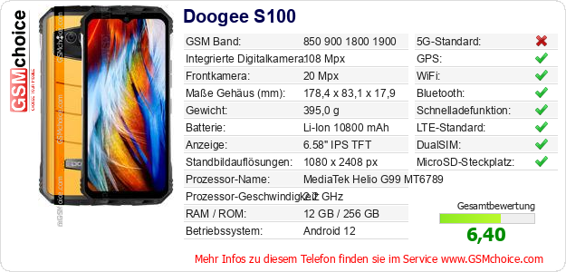 Doogee S100 technische Daten Doogee S100 technische Daten