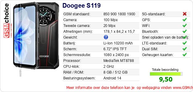 Doogee S119 Technische gegevens 