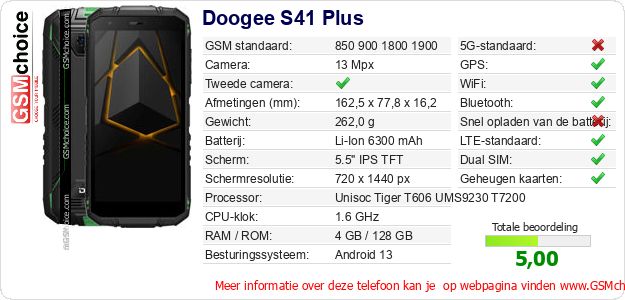Doogee S41 Plus Technische gegevens Doogee S41 Plus Technische gegevens