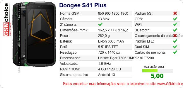 Doogee S41 Plus Especificações técnicas do telemóvel Doogee S41 Plus Especificações técnicas do telemóvel