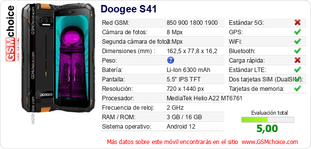 Doogee S41 Datos técnicos del móvil 