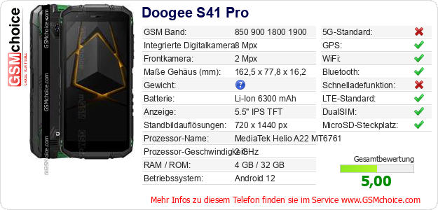 Doogee S41 Pro technische Daten Doogee S41 Pro technische Daten