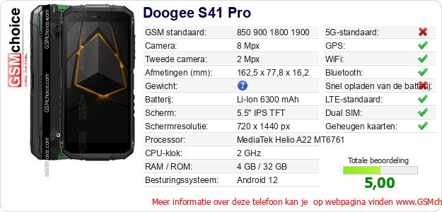Doogee S41 Pro Technische gegevens Doogee S41 Pro Technische gegevens