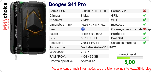 Doogee S41 Pro Especificações técnicas do telemóvel 
