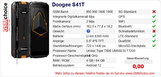 Doogee S41T technische Daten Doogee S41T technische Daten